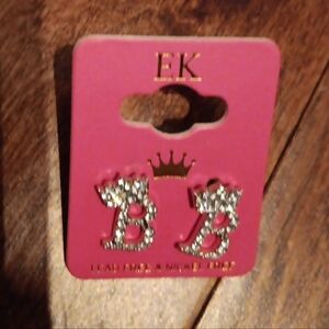 Women's Ek Earrings Letter B Crown ( Cubic Zicornia) Diamonds NIP